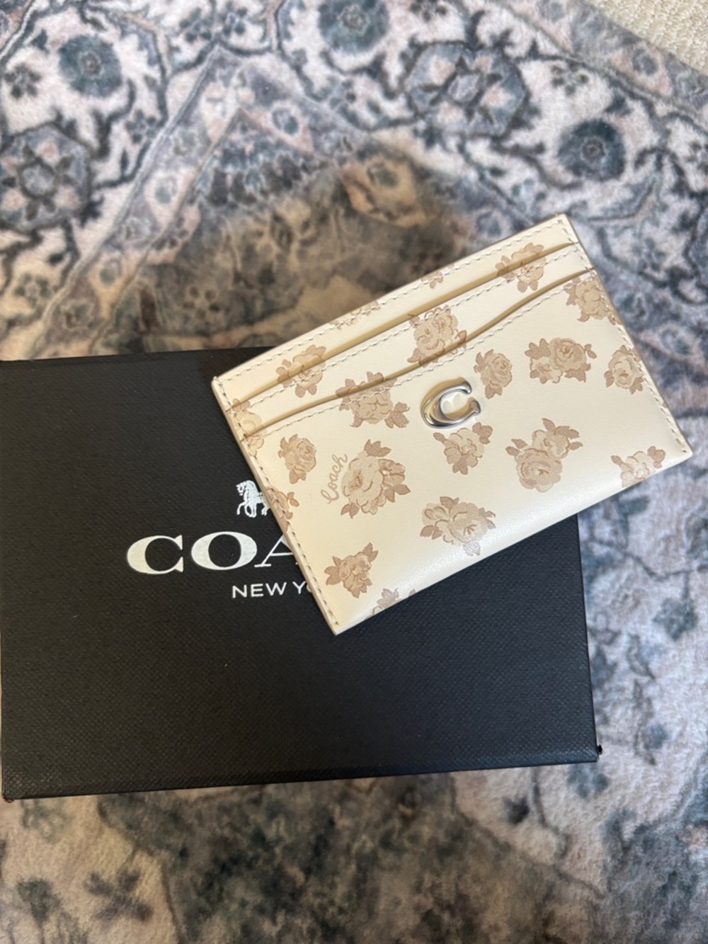 Coach Leather Cream Floral Skim ID Card Case Wallet - Picture 7 of 10